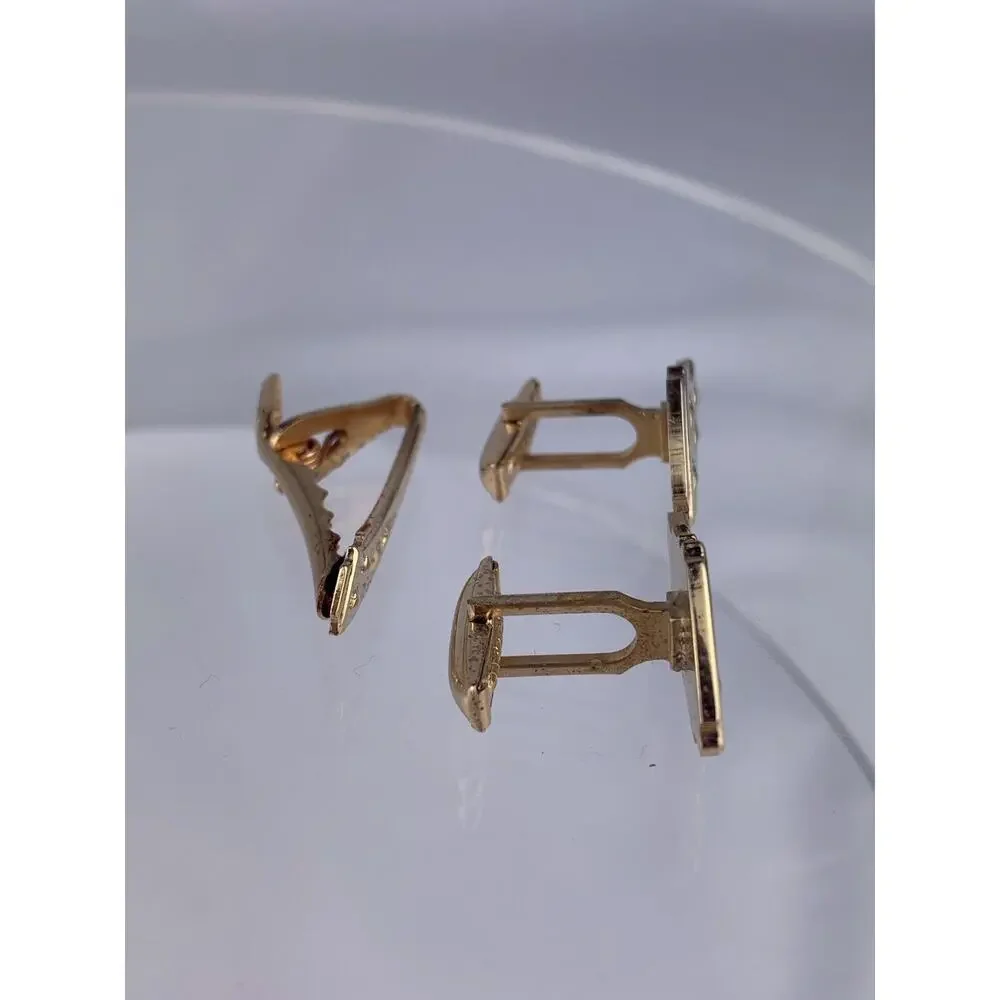 Atomic Star Gold Tone Cufflinks Tie Clip Bar Mid Century Modern Shape Vintage